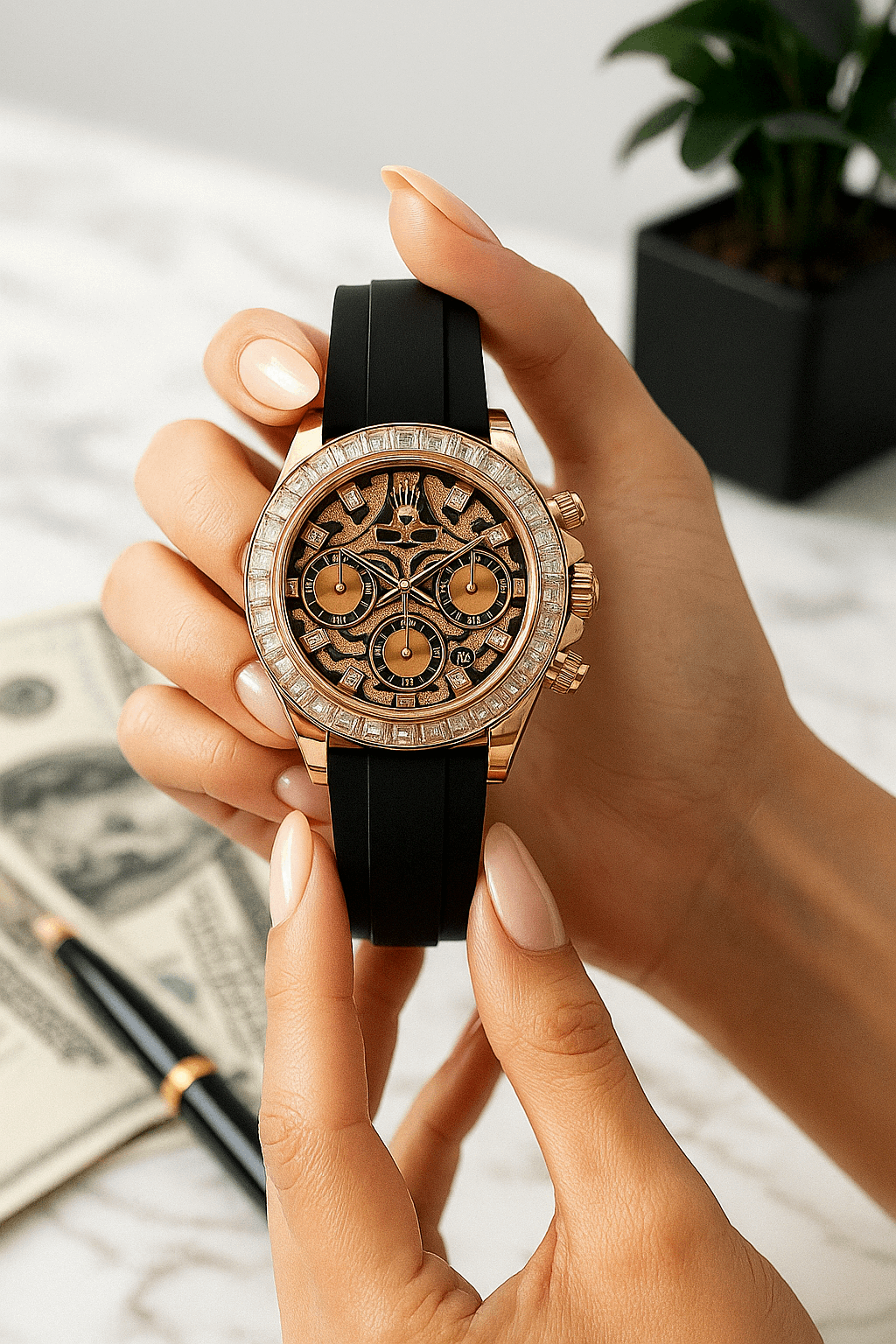 Stone Studded Strap Model (Rose Gold)