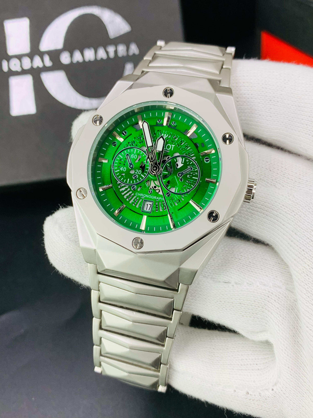Diamond Cut | Date Adjustment | Texture Chain |Silver Green